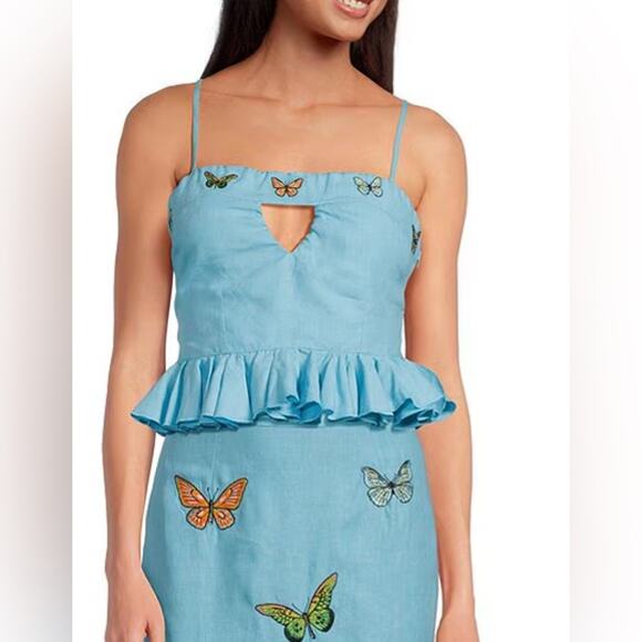 Fanm Mon Marion Front Keyhole Embroidered Strapless Peplum Top Size L - Picture 1 of 4